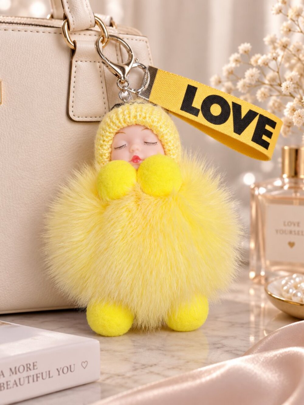 Cute Baby Pom Pom Bag Charm Keychain Purse Backpack Accessory
